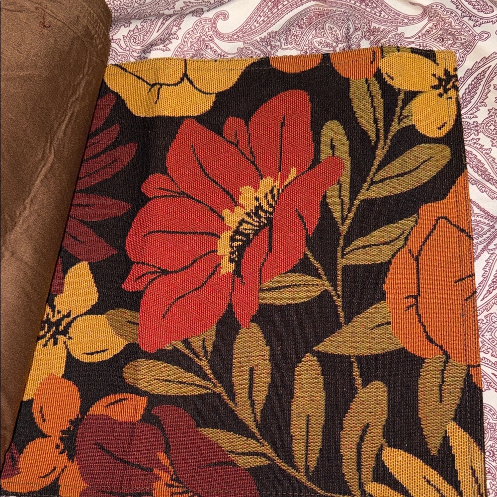 Source Unknown Floral Kitchen Placemats Black, Red, Orange, Yellow, Green - Picture 5 of 8